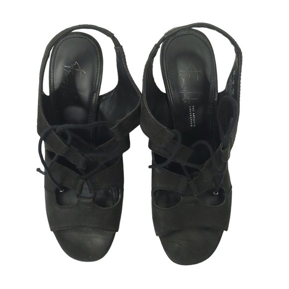 Franco Sarto A-Talia Slingback Sandal Lace Up Heels Womens 8 Black Leather - Picture 6 of 12